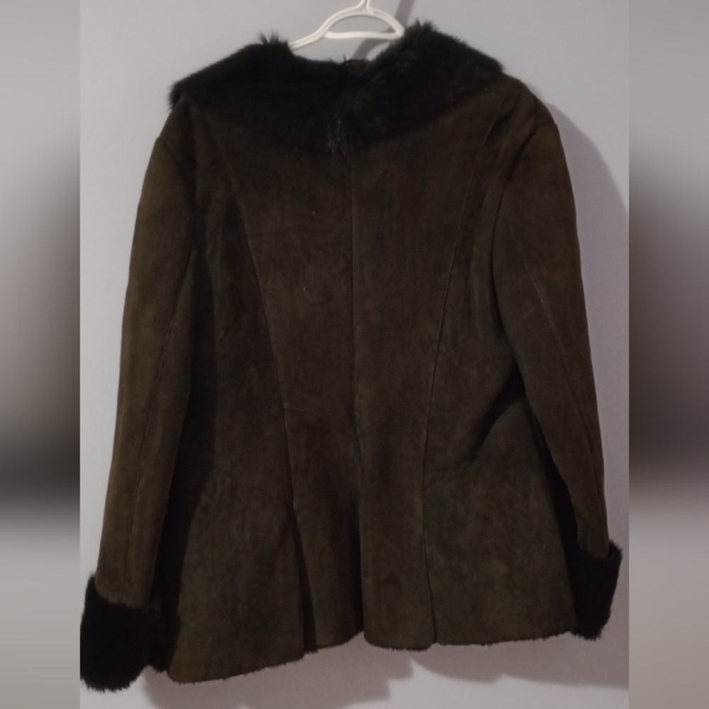 Brown Suede Coat with Black Fur Trim - Picture 7 of 7